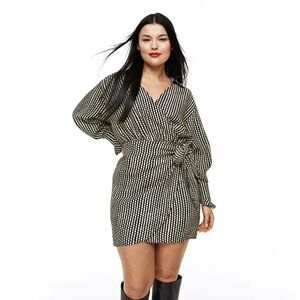 H&M Textured Pattern Surplice Wrap Long Sleeve Dress